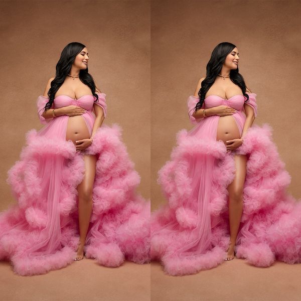 Bata de mujer perspectiva transparente bata larga de tul Puff embarazo vestido de maternidad para Baby Shower camisón ropa de dormir