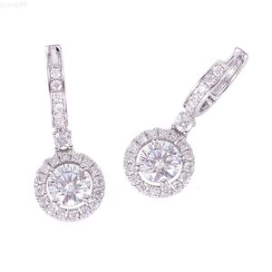 Boucles d'oreilles pendantes pour femmes en or blanc 14 carats, diamants Moissanite ronds de 6.5mm, boucles d'oreilles de fiançailles pour amoureux