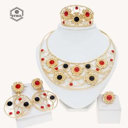 Conjunto de joyas de oro de Dubai para mujer, collar de girasol chapado en cobre puro Original de 24K, pendientes redondos huecos, bisutería de boda de lujo 240130