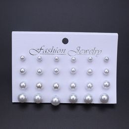 Femmes boucles d'oreilles 12 paires/ensemble Beige blanc perle Simple mode boucles d'oreilles bijoux de mariage pour cadeau saint valentin cadeau