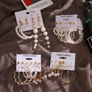 Ensemble de boucles d'oreilles en perles géométriques pour femmes, clous métalliques Vintage, bijoux à la mode