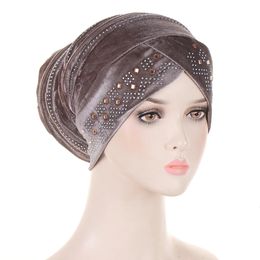 Femmes élastique velours perceuse tête enveloppement chapeau bandeau mode bandes Turban casquette accessoires bonnets Skullies perte de cheveux foulard 240202