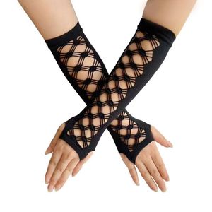 Vrouwen ellebooglengte punkhandschoenen elastische vingerloze handschoenen aanraakscherm wanten uitsparingskruismaashandschoenen cosplay feestkostuums mode -accessoires