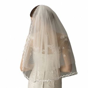 Femmes Coude Longueur Mariage Voile De Mariée Feuille Applique Bord avec Peigne Tulle Voile Élégant Deux Couches Rétro Lady Accory Coiffe 2153 #