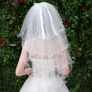 Veils de mariée élégants 4 couches en tulle veaux de mariage blanc accessoires de bord de ruban voiles de mariée avec peigne