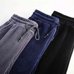 Femmes élégant noir pantalon à lacets taille élastique Streetwear automne hiver décontracté pleine longueur pantalon velours côtelé pantalons 210925