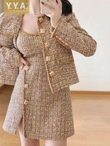 Femmes Elegant Design Tweed Jacket Slim Fit Slive sans manche assortiment Tenue Spring Automne Office Fashion Office Dame Two Piece Sets 240426