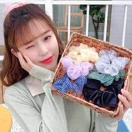 Vrouwen elegante dot plaid transparante chiffon scrunchie elastische haarbanden meisjes paardenstaart houder zoete haar touw haaraccessoires