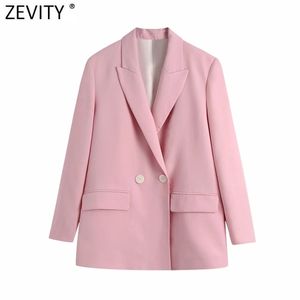 Vrouwen elegante dubbele breasted casual roze blazer jas vintage lange mouwen pakken vrouwelijke bovenkleding chic business tops CT701 210416