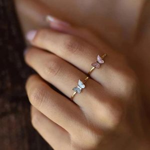 Vrouwen elegante druipende vlinderring roze blauw snoep kleur schattig zoete ring meisje verstelbare open vinger ringen vakantiegeschenk