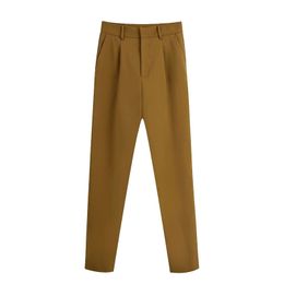 Vrouwen Elegante Mode Hoge Taille Darted Straight Broek Vintage Rits Vlieg Side Pockets Broek Casual Pantalones Mujer 210520
