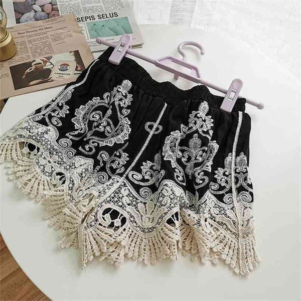 Mujeres elegante encaje crochet corto verano sexy ahueca hacia fuera pantalones cortos de algodón blanco negro desnudo corto 210714