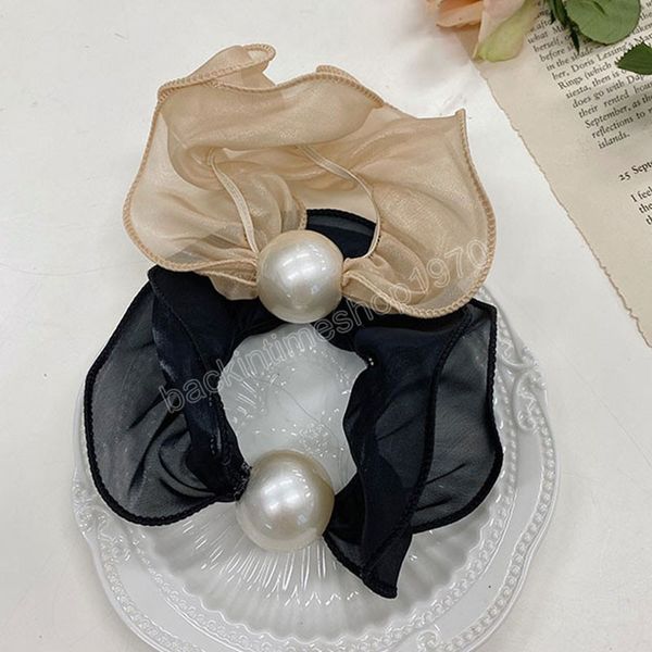 Femmes élégant dentelle cheveux chouchous nouvelle mode Satin perle bandeau de cheveux Style coréen Simple à volants élastique pour queue de cheval accessoires de cheveux