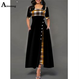 Femmes élégantes longues robes de soirée à carreaux imprimé style anglais Robe irrégulière dames Vintage bouton Robe Patchwork une ligne 220613