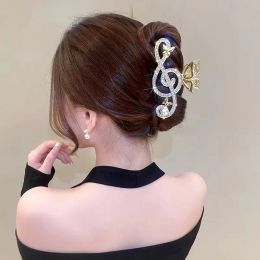 Femmes Elegant Music Note Forme Clips Hair Clips Luxury Rhingestone Decor Ponytail Claw Clip Accessoire pour Girl Heawear Accessoire
