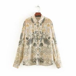 femmes élégantes paisley imprimé floral décontracté kimono Blouse chemises rétro col rabattu blusas chic femininas hauts LS4280 210420