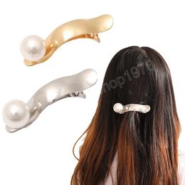 Horquillas de perlas elegantes para mujer, horquillas de Metal geométricas doradas y plateadas para el cabello, pasadores Vintage, tocado de niña, accesorios de moda para el cabello