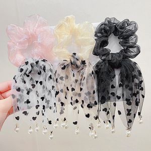 Mujeres elegante perla borla Organza banda elástica para el cabello temperamento Cola de Caballo titular Scrunchie bandas de goma accesorios para el cabello de moda