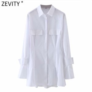 Mujeres elegantes pliegues irregulares blanco mini camisa vestido femenino simplemente casual delgado vestido chic ropa de negocios DS4941 210420