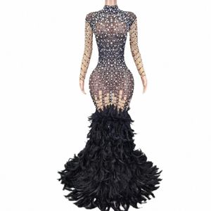 Femmes élégantes robes de bal 2024 plumes noires style sirène soirée robes de soirée fille noire robes formelles Liantiyumao S2MH #