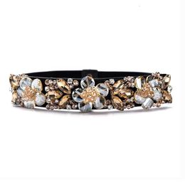 Vrouwen elegante strass riemen kristal breed ingerichte tailleband voor jurk vintage vrouwelijke ontwerper brede elastische riem Ceinture Y200807