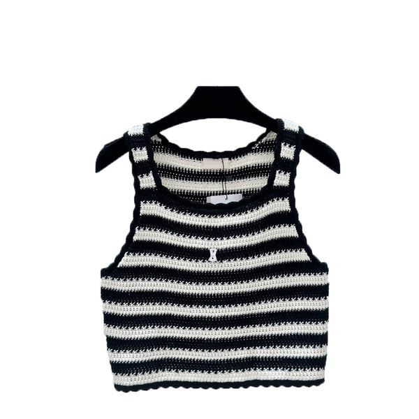 Femmes Broidered Logo Tricoted Vest Summer Breathable Stryy Style Vest Black Black White Striped Tops Tops Women Tee Tee