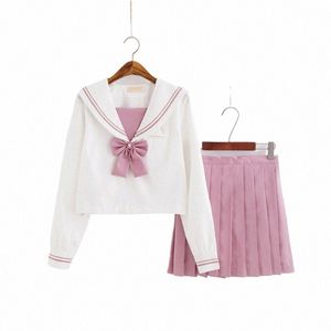 Femmes broderie Dr Set JK Preppy style école Costume uniforme étudiants filles col marin court haut court mini jupe rose I8Ug #