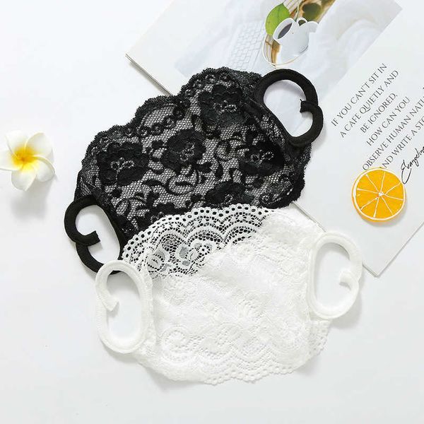 Femmes broderie dentelle Masque bouche couverture mode confortable fille noir masques de fête Masque noir/blanc Boom2015