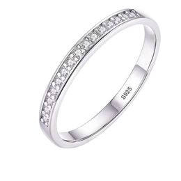 Bague de fiançailles pour femmes, petit diamant en zircone, demi-éternité, alliance en argent sterling 925 massif, bague d'anniversaire de promesse, R012219t