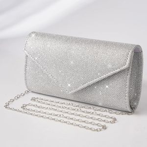 Vrouwen envelop avondtas glitter dames ketting schoudertassen glanzende zilveren lange portemonnee vrouwelijk bruiloftsfeestjes mini handtas 231221