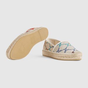 Femmes Jacquard Espadrille Plat Mocassins Chaussures En Cuir D'agneau Baskets Slip-on Toile Plat Casual Chaussures Dame Blanc Noir D'été En Plein Air Baskets Avec Boîte NO36