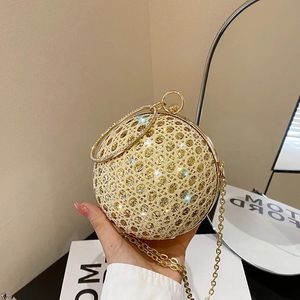 Bolso de noche para mujer Conjunto de diamantes Retro Boda Hombro Chica Fiesta Cruzado Cadena Bola redonda Bolso pequeño 240304