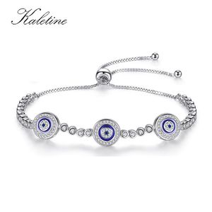 Dames Evil Eye Lucky Hamsa Echt 925 Sterling Zilveren Mannen Luxe Ronde Blauwe Ogen CZ Crystal Tennis Bracelet KLTB014