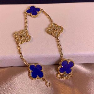 Femmes Bracelet exclusif pour montrer Love High Version Golden Family Bracelet Blue Jade Diamond avec Vnain Cilereft Arrplse d'origine