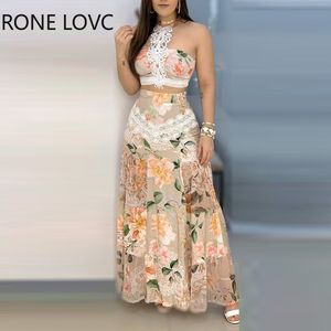 Conjuntos de falda superior con dobladillo de encaje floral con cordones y ojales para mujer Conjunto de 2 piezas para mujer X0923