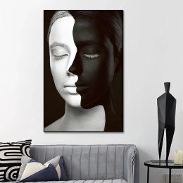 Vrouwen worden geconfronteerd met wit en zwart unieke figuurfoto's, Noordse abstracte canvas schilderij, muurkunst poster en prints, woningdecoratie