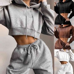 VROUWEN Herfst Herfst 2 Stuk Set Lange Mouwen Hooded Zipper T-shirt Tops Hoge Taille Lange Broek Broek Warm Winner Causal Sets Hot Y0625