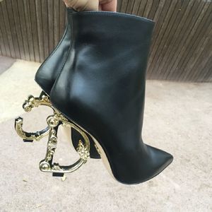 Dames Designer Keira Enkellaarsjes Dames Pop Hakken Zwart Lakleer Dame Laarsjes Barokke Hak Feestjurk Sexy Booty EU35-43 MET DOOS