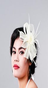 Chapeau fascinateur en plumes fantaisie pour femmes, chapeaux et fascinateurs de mariage beiges, accessoires pour cheveux en filet blanc pour femme de mariée MD9066775