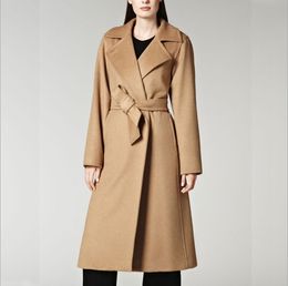 Mode féminine ﾠ cachemire ﾠ vêtements d'extérieur longs pour femmes manteau en laine avec ceinture pour femme ﾠ vestes avec fente