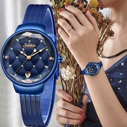 Vrouwen Mode blauw Quartz Horloge Lady Casual Waterdicht Eenvoudig Horloge Cadeau voor Meisjes Vrouw Saat Relogio Feminino + Box 210624