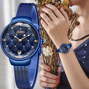 Femmes mode bleu montre à Quartz dame décontracté étanche Simple montre-bracelet cadeau pour filles femme Saat Relogio Feminino boîte 210624291x