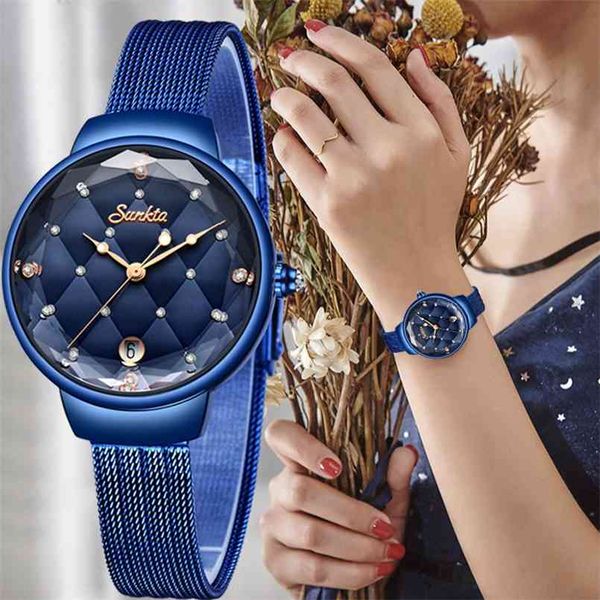 Femmes mode bleu Quartz montre dame décontracté étanche Simple montre-bracelet cadeau pour filles femme Saat Relogio Feminino + boîte 210624