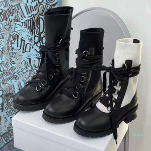 Women Fashion Boots Autumn/Winter Boots Electronicembroidery Color Matching Letters Round Toe Middleare R Dameslaarzen