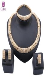 Vrouwen Fashion Bridal Dubai Gouden sieraden Sets Crystal Necklace Earring Ring Bracelet Wedding Party Jewellry Set5954359