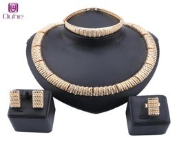 Vrouwen Fashion Bridal Dubai Gouden sieraden Sets Crystal Necklace Earring Ring Bracelet Wedding Party Jewellry Set4118672