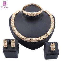 Vrouwen Fashion Bridal Dubai Gouden sieraden Sets Crystal Necklace Earring Ring Bracelet Wedding Party Jewellry Set7414856