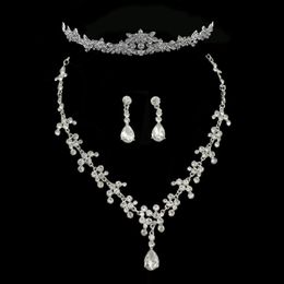 Ensemble de boucles d'oreilles et collier de mariée, chaîne, accessoires de collier, couronne, boucles d'oreilles, ensemble de bijoux de mariage, trois pièces