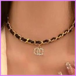 Gargantillas de moda para mujer, collar, joyería de diseñador, cuerda de cuero, collares de oro, accesorios para mujer para fiesta con diamantes