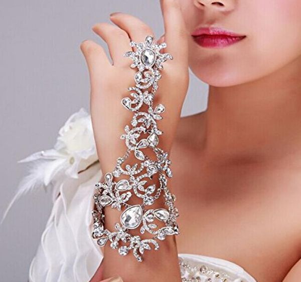 Femmes mode cristal strass Bracelet bras chaîne de mariage gant de mariée main chaîne bijoux de luxe mariée poignet Bracelets8766434